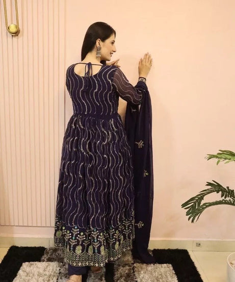 Ethnic Designer Stylish Stitched Faux Georgette Long Anarkali Gown Dupatta