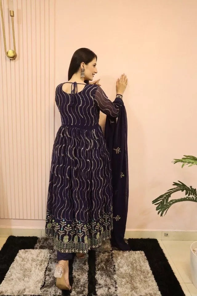 Ethnic Designer Stylish Stitched Faux Georgette Long Anarkali Gown Dupatta