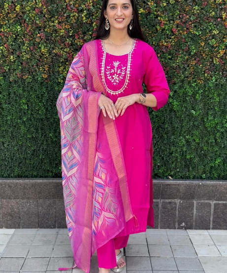 Beautiful Premium Roman Silk Designer Full Stitched Top Pant & Dupatta Set 12-KR