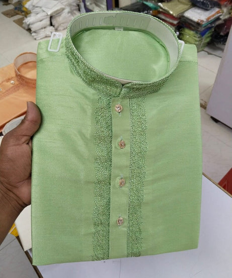 Cotton With Embroidery Work Kurta Set For Men's