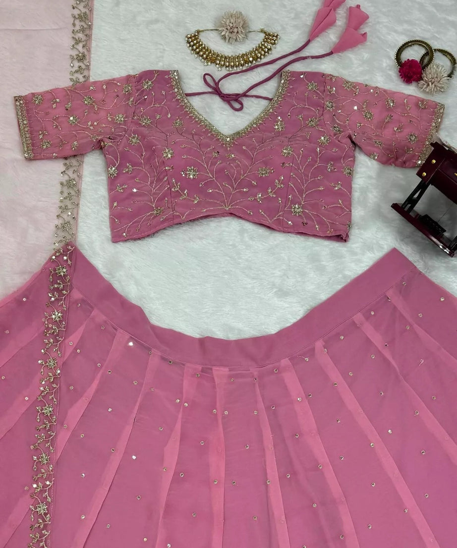 Style Faux Georgette Lehenga Blouse Dupatta