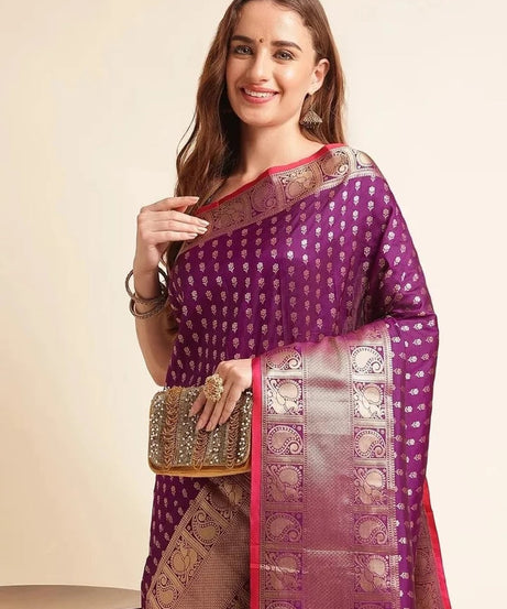 Traditional Banarasi Silk Saree with Gold Zari Weaving Sari & Blouse