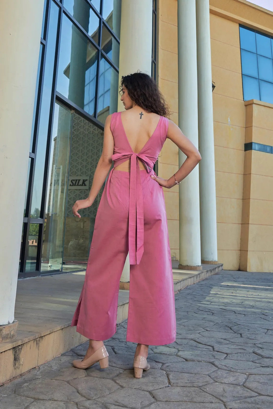 Linen Sleeveless Side Cut Women Jumpsuit