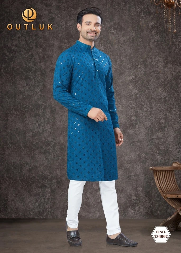 Traditional Wear Rayon Sifly Lakhnawi Kurta Pajama Set For Men's