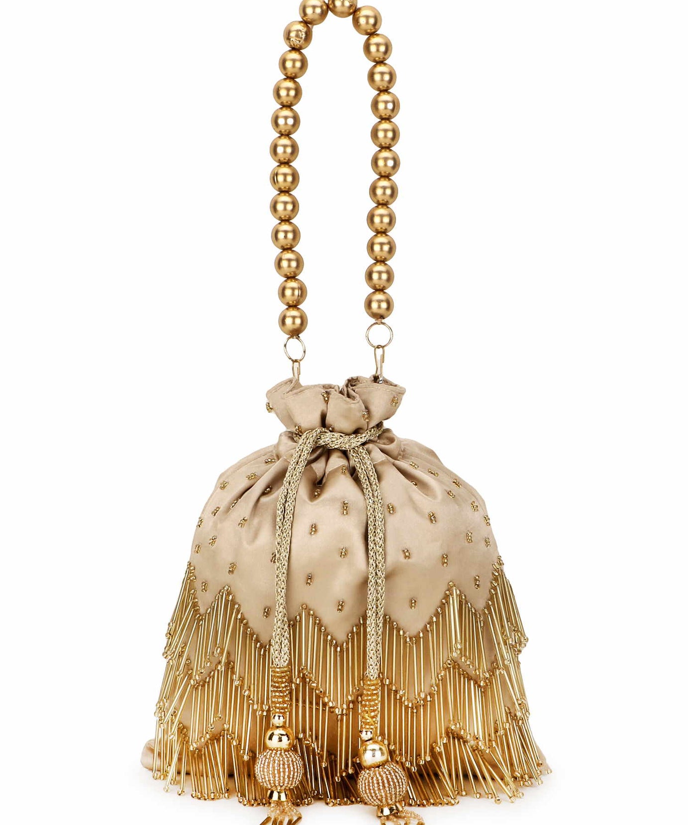 Dangle Chevron Embellished Satin Potli