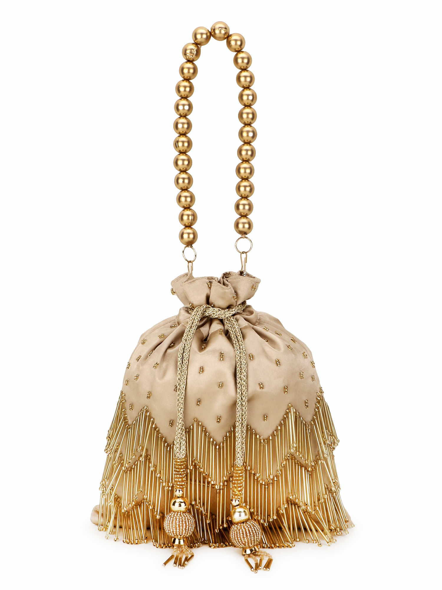 Dangle Chevron Embellished Satin Potli