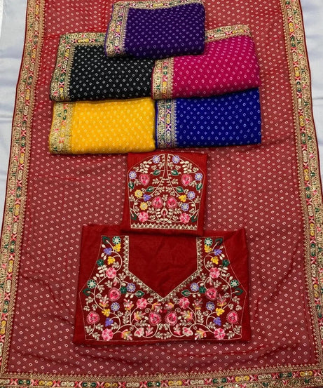 Georgette With Digital Print &Embroidery Work Sari With Blouse