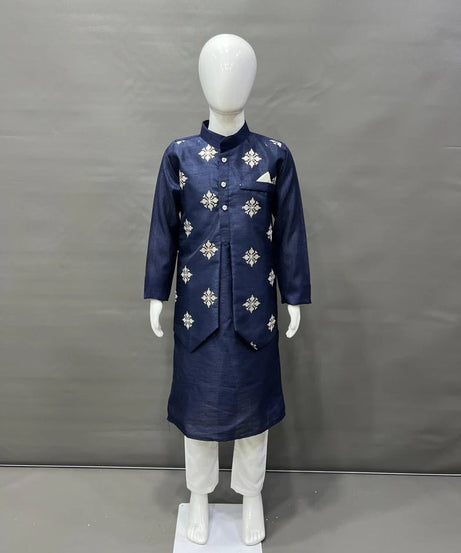 Parbon Silk With Matte Copper Sequence Work Kurta Koti Pajama Set