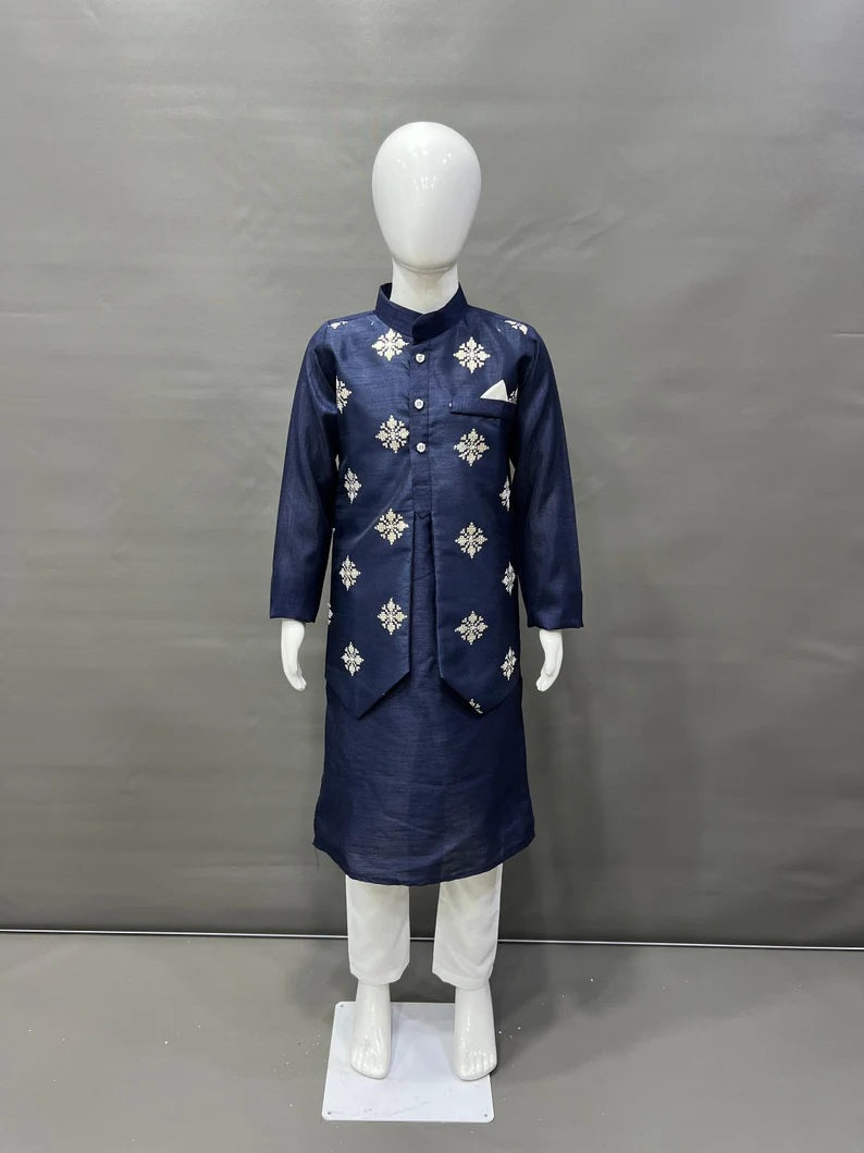 Parbon Silk With Matte Copper Sequence Work Kurta Koti Pajama Set