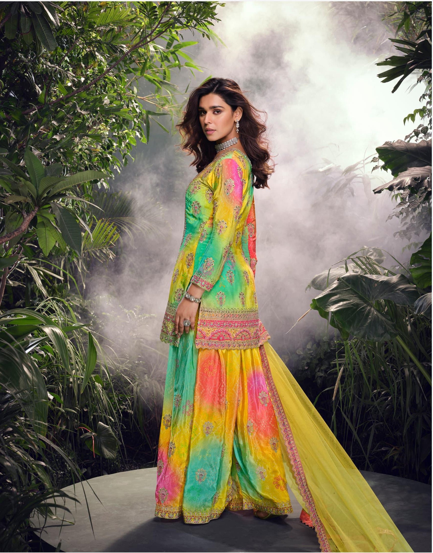 Heavy Chinon With Multi Digital Print Wedding Wear Top Bottom With Dupatta