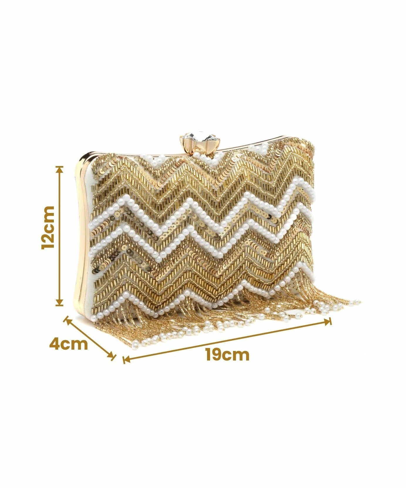 Dangle Chevron Embellished Velvet Clutch
