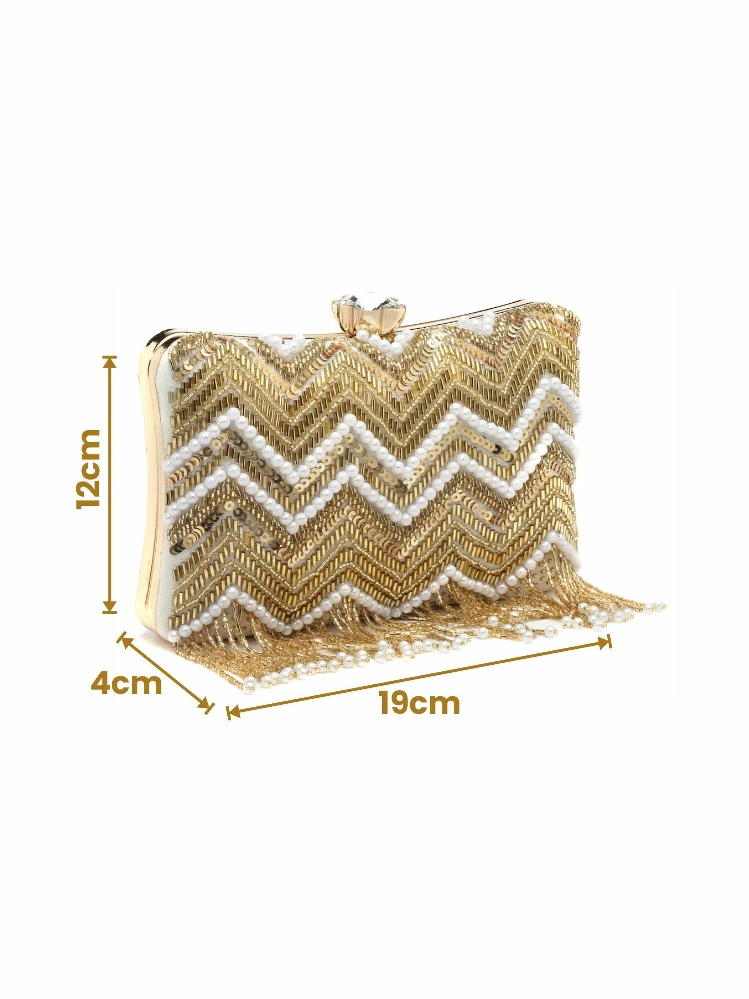 Dangle Chevron Embellished Velvet Clutch