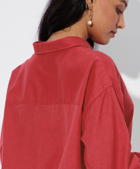 Cotton Linen  Red Women Boyfriend Shirts