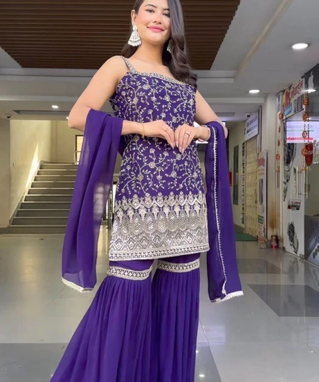 Heavy Faux Georgette Traditional Full Stitched Kurti Bottom & Dupatta Set 12-DC