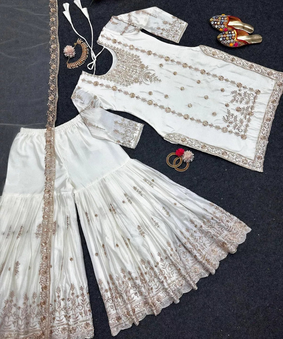 Chinon Silk Traditional Wedding Wear Latest Top Sharara & Dupatta