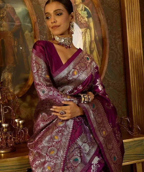 Banarasi Soft Silk Saree & Blouse,Party Wedding Wear Sari & Blouse