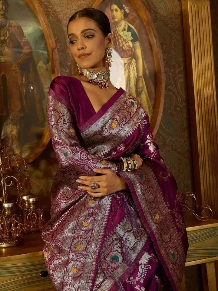 Banarasi Soft Silk Saree & Blouse,Party Wedding Wear Sari & Blouse