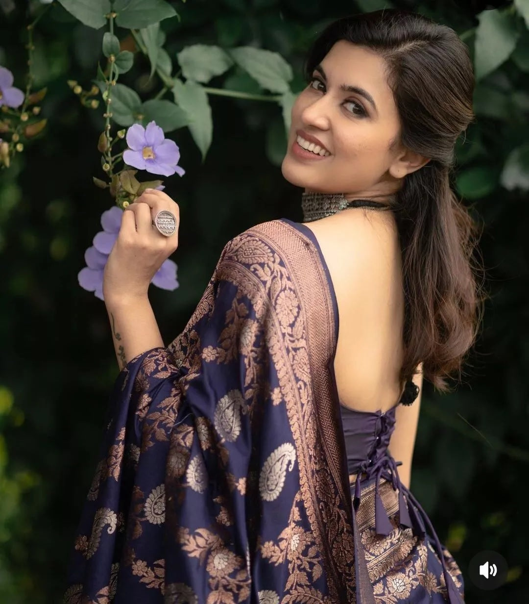 Classic Wear Soft Lichi Silk Saree,Party Wedding Indian Sari With Blouse