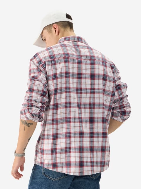 Plaid Red And White Men Relaxed Shirts