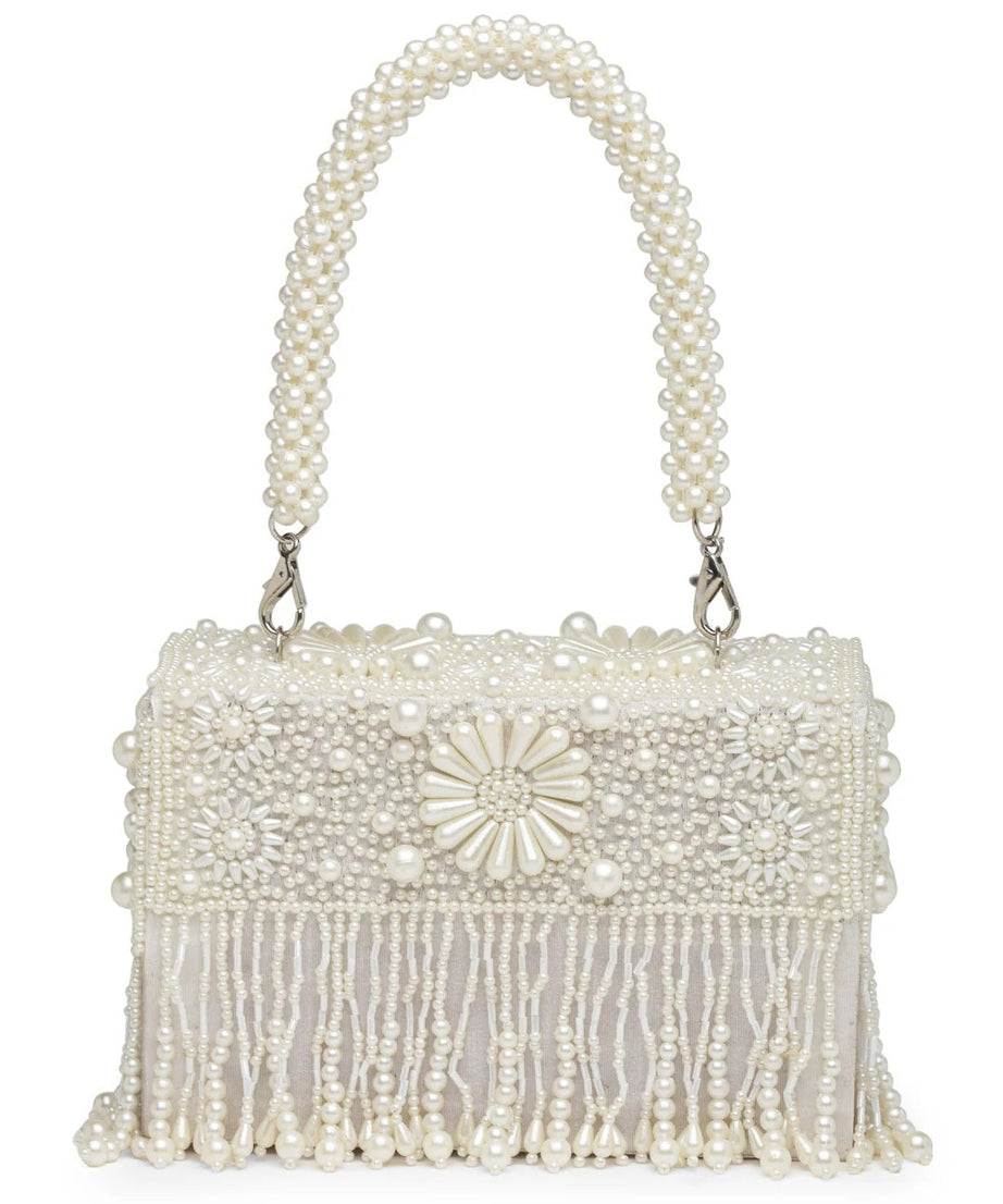 Coffer Bead Work Embellished Faux Silk Clutch