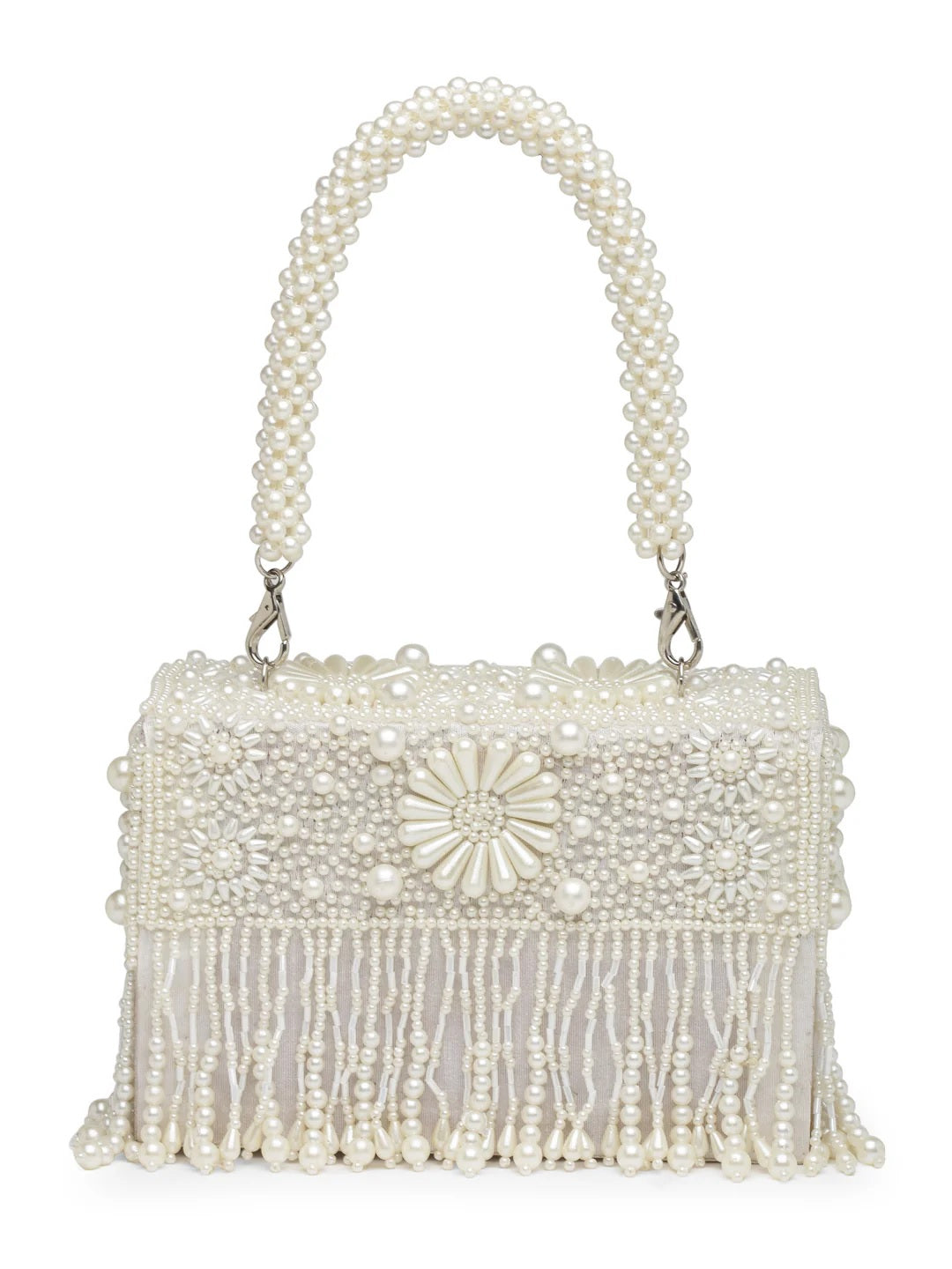 Coffer Bead Work Embellished Faux Silk Clutch