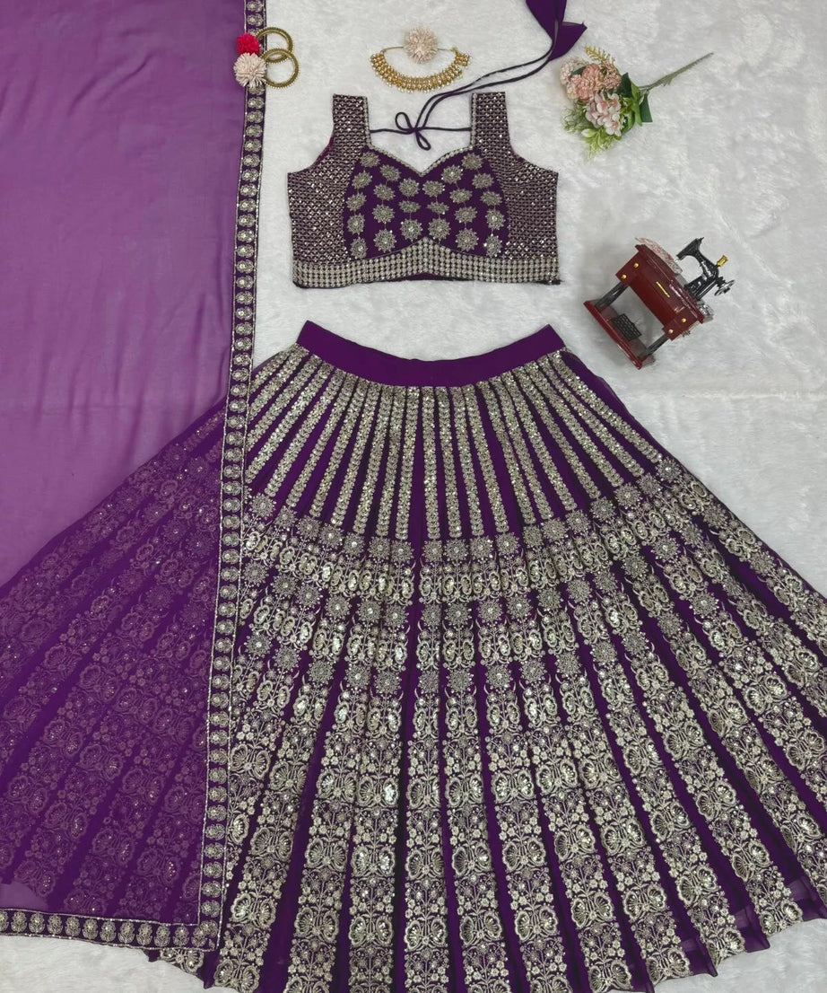 Georgette With Sequence Thread Work Designer Lehenga Blouse & Dupatta