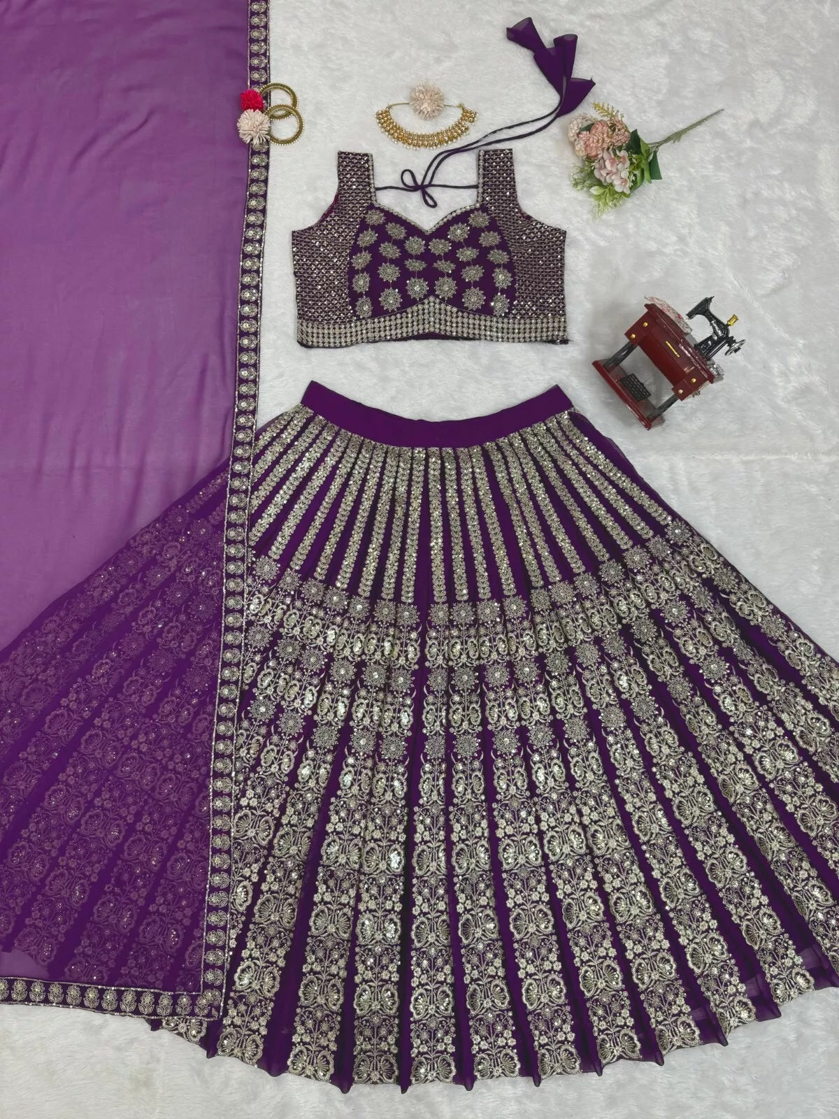 Georgette With Sequence Thread Work Designer Lehenga Blouse & Dupatta