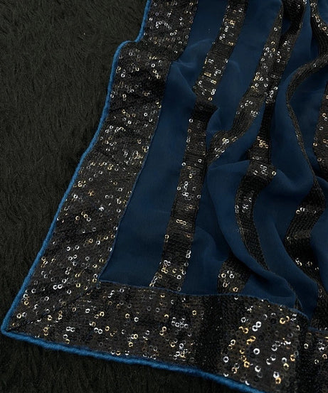 Party Wear Georgette With Embroidery Sequence Work Saree With Blouse