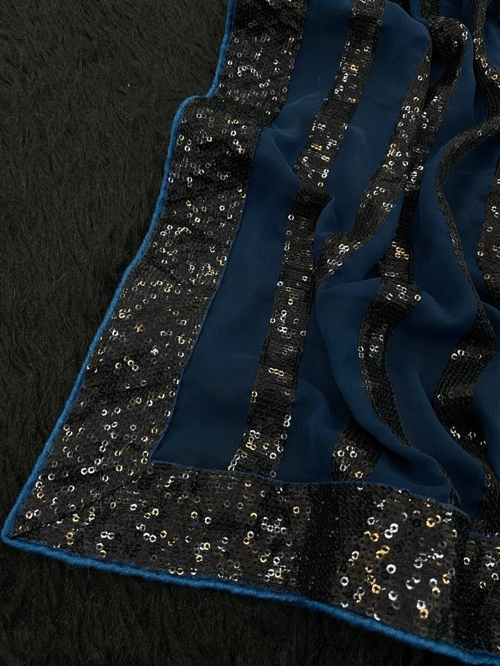 Party Wear Georgette With Embroidery Sequence Work Saree With Blouse