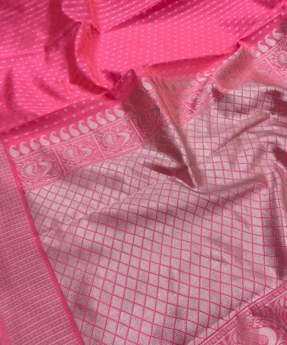 Wedding Pink Soft Lichi Silk & Jacquard Work Saree With Blouse