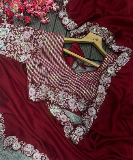 Soft Rangoli Silk With Embroidery,Sequence Work Wedding Party Wear Saree With Blouse11-KK