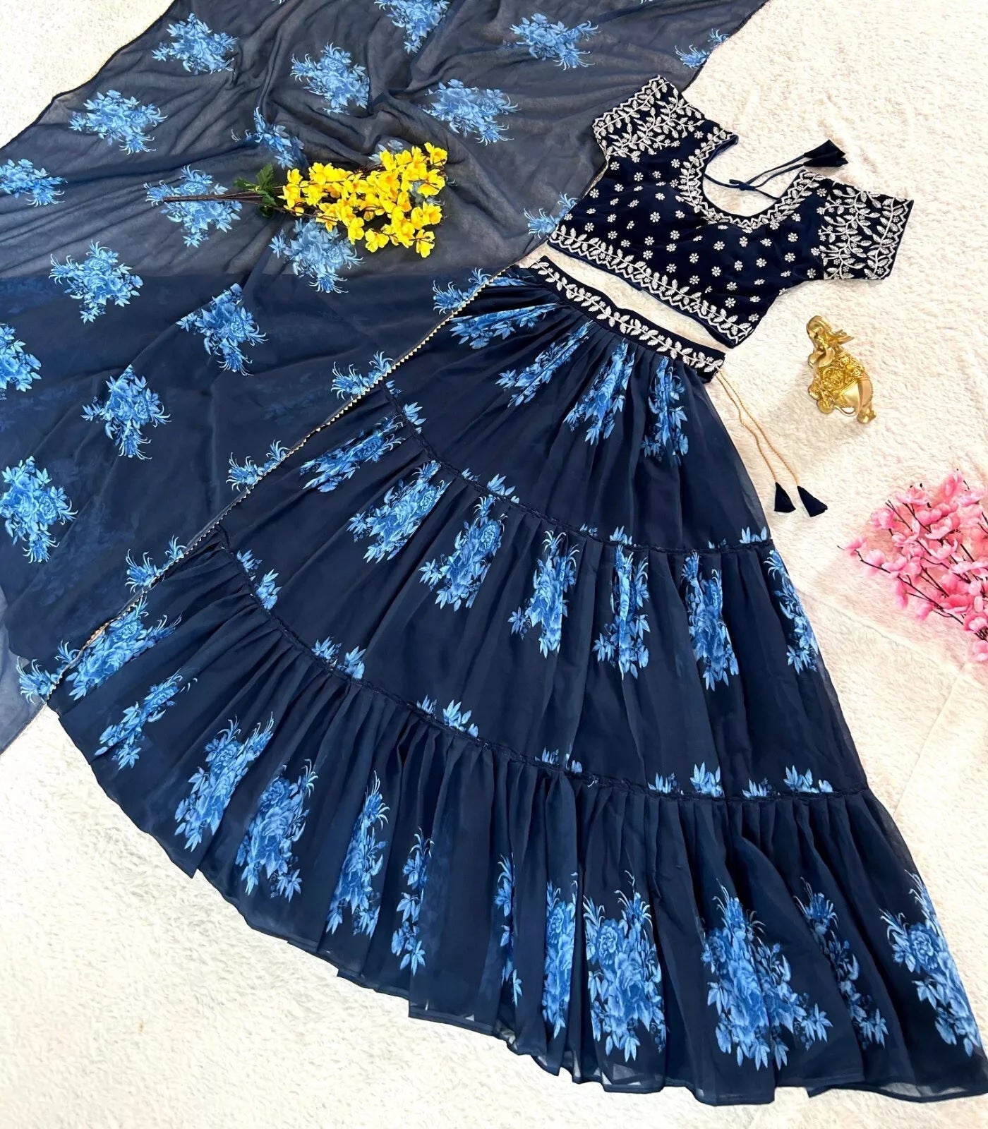 Georgette With Designer Printed Work Lehenga  Blouse Dupatta