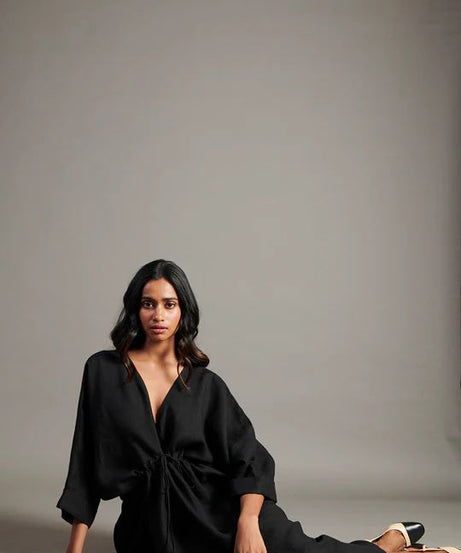 Linen Gathered Kaftan Dress