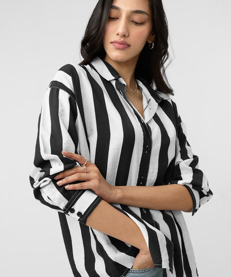 Stripe Shirt  Black, White Women Boyfriend Shirts