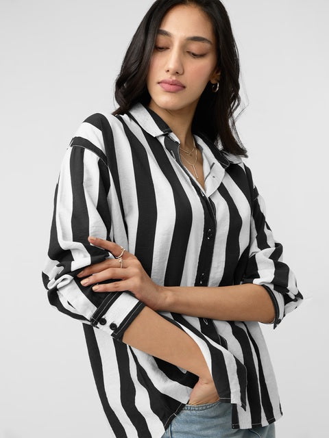 Stripe Shirt  Black, White Women Boyfriend Shirts