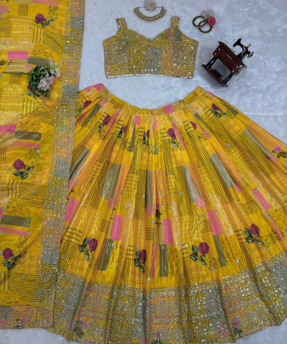 Festival Wear Chinon Silk Lehenga Blouse & Dupatta