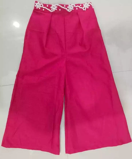 Elegant Bright Pink Cotton Palazzo and One-Shoulder Top Set