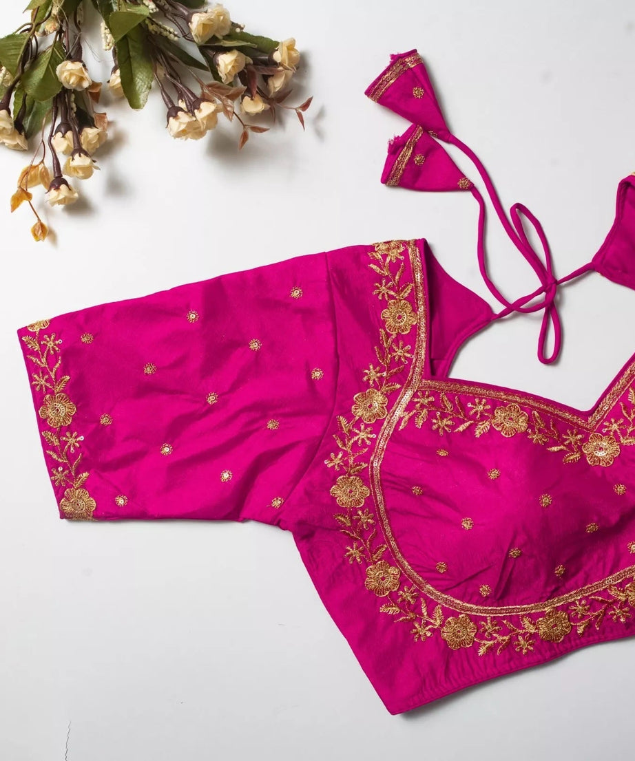 Wedding Exclusive Full Stitched Olive Silk Blouse & Choli