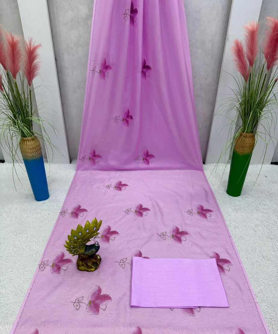 Purple Banarasi Silk With Plain Work  Saree With Blouse