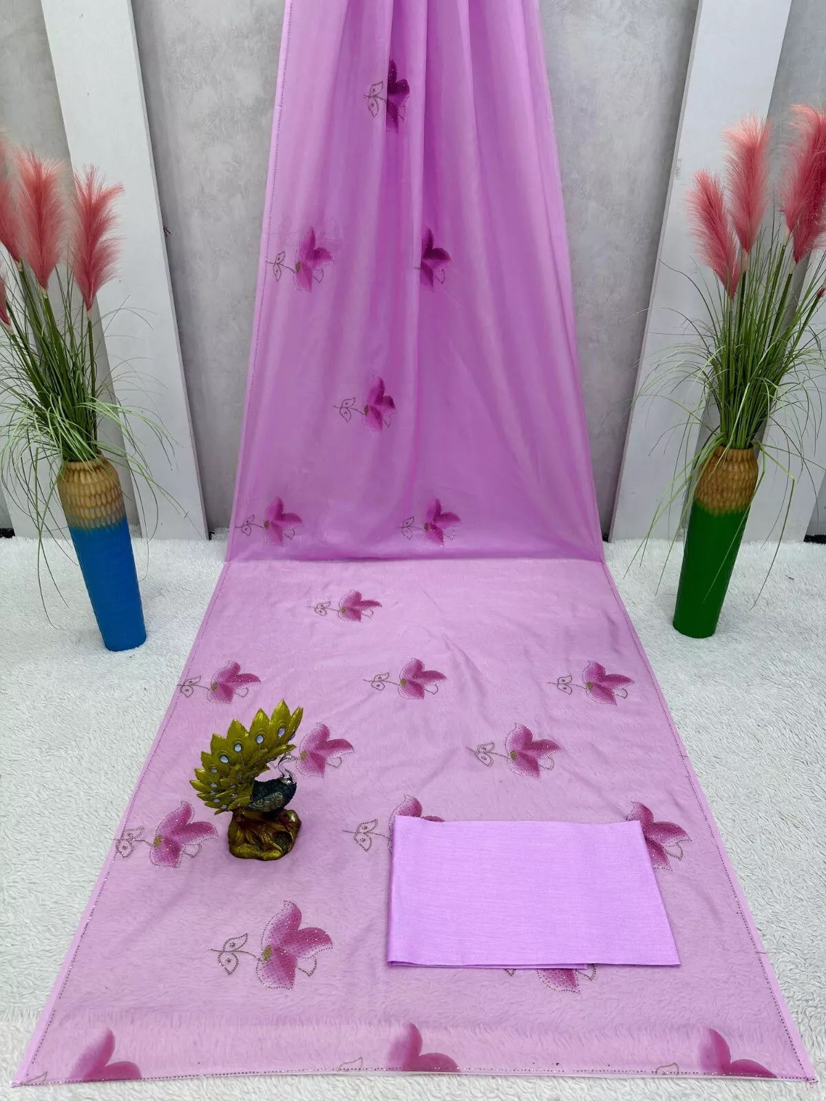 Purple Banarasi Silk With Plain Work  Saree With Blouse