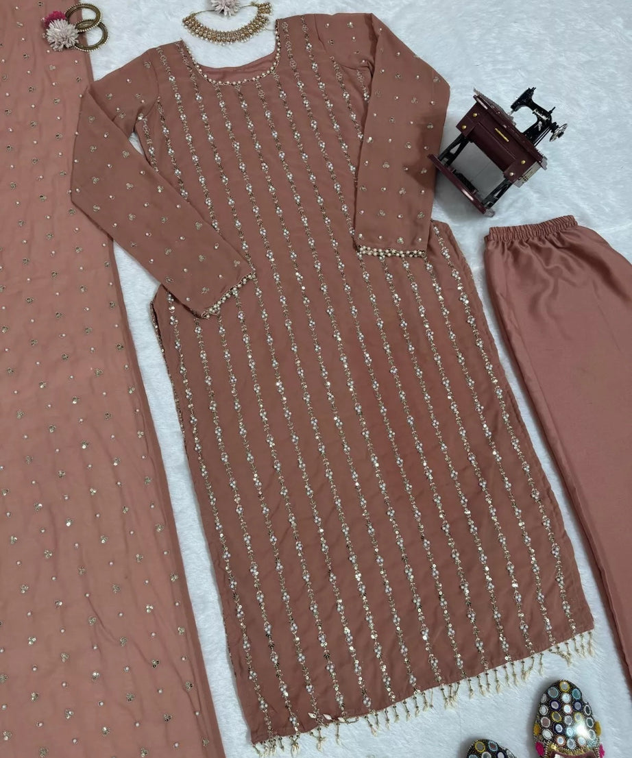 Full Stitched Faux Georgette Top Pant & Dupatta