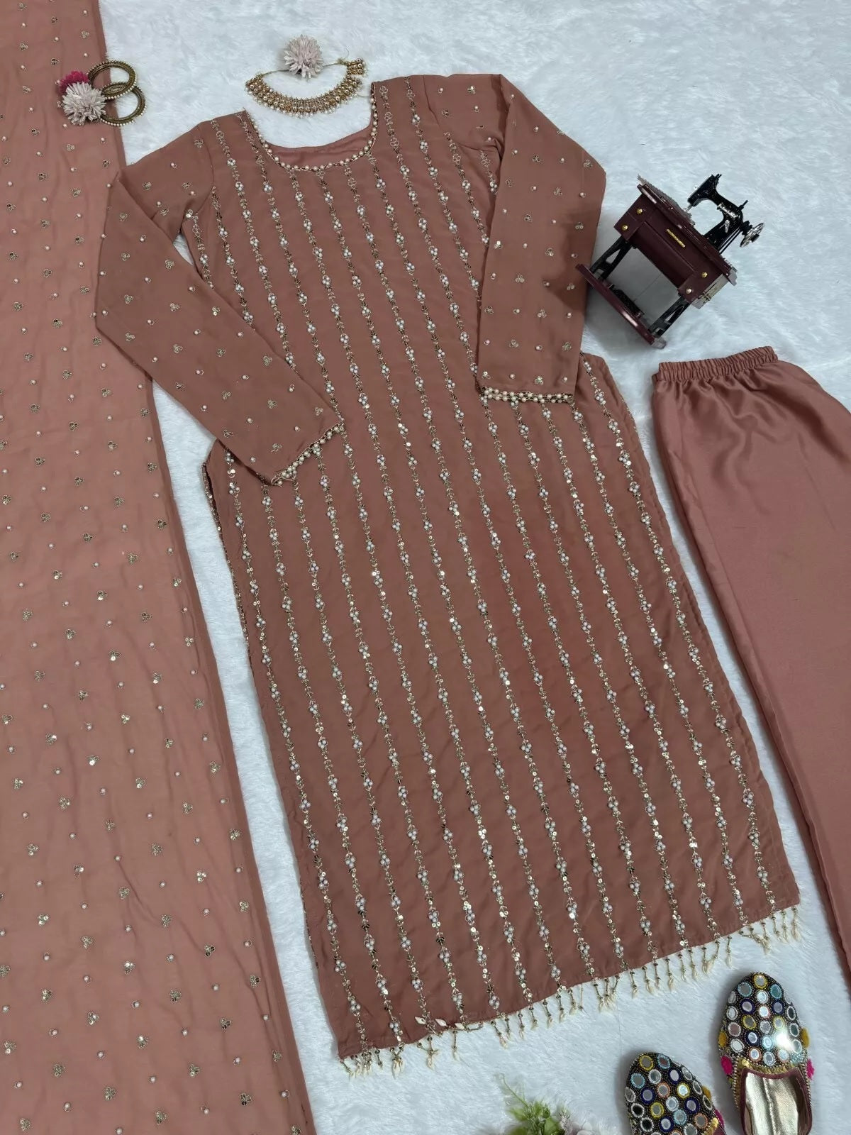 Full Stitched Faux Georgette Top Pant & Dupatta