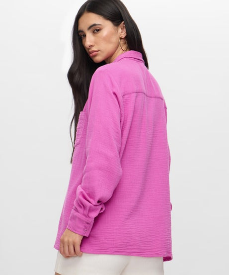 Textured Shirt Phlox Pink Women Boyfriend Shirts