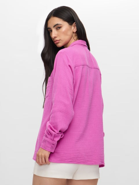 Textured Shirt Phlox Pink Women Boyfriend Shirts