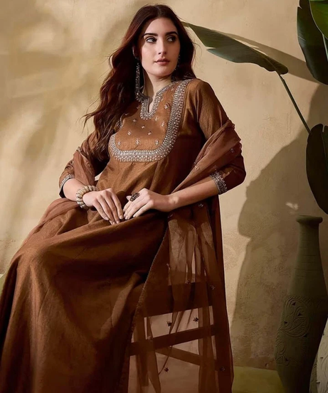 Beautiful Vichitra Silk With Sequence Embroidery Work Kurti/Pant With Dupatta 12-BS