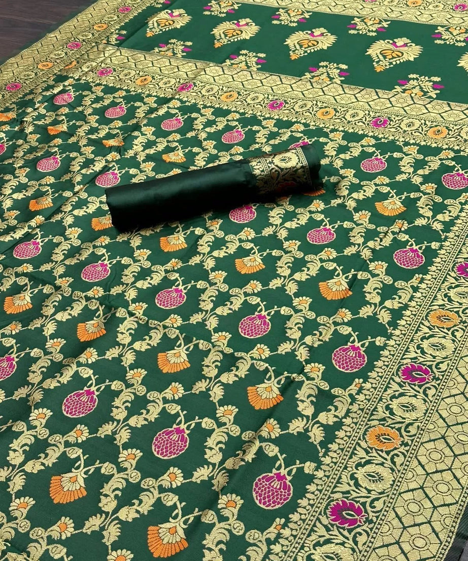 Women's Wedding Wear Banarsi Soft Silk Saree & Blouse