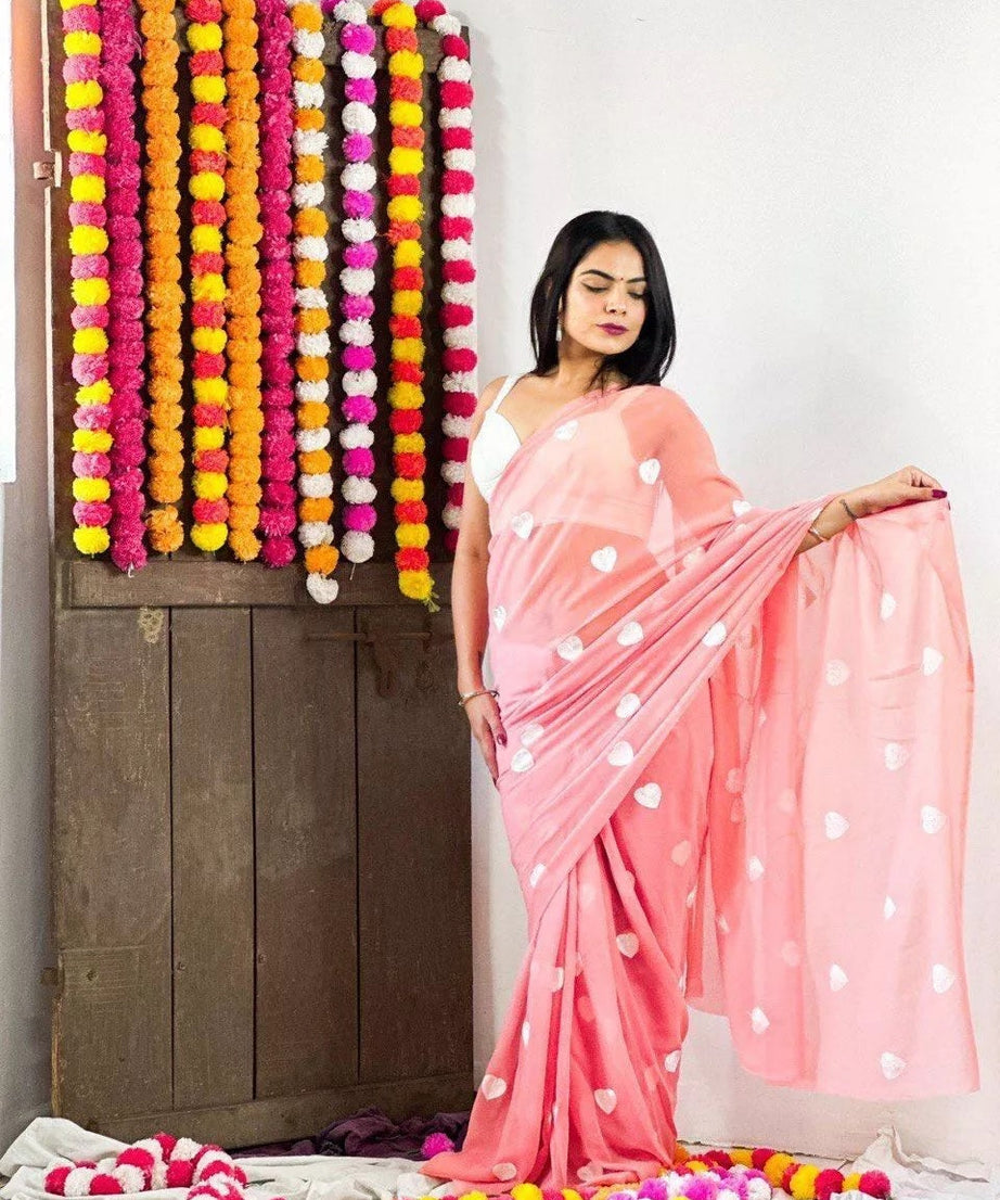 Faux Georgette Designer Saree & Blouse For Women's