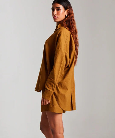 Olive Co-Linen Classic Shirt Set