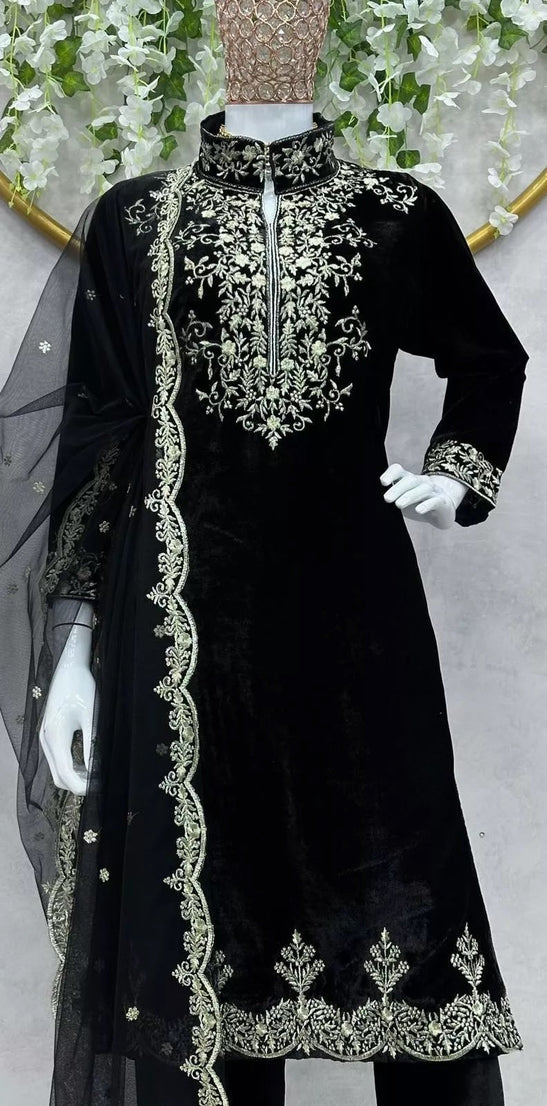 Velvet Fabric Sequence Work Top & Pant Dupatta