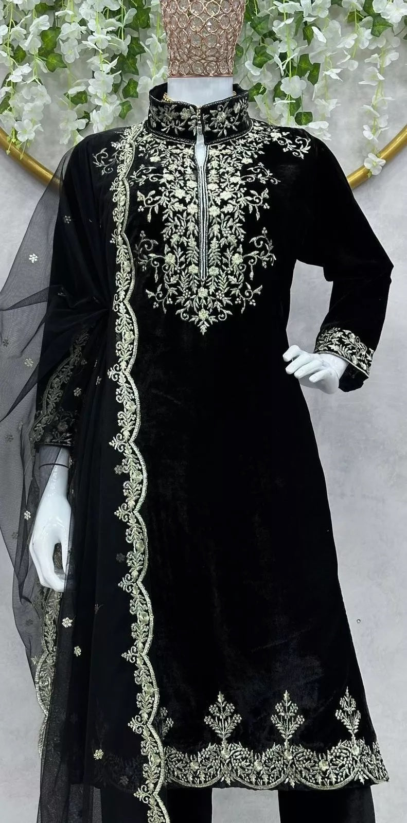 Velvet Fabric Sequence Work Top & Pant Dupatta